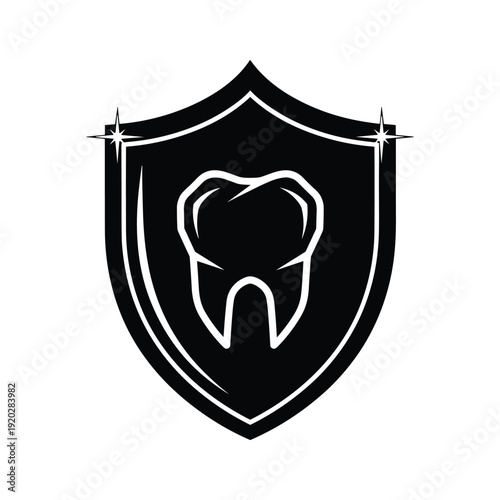 Black Shield Protecting Tooth Icon