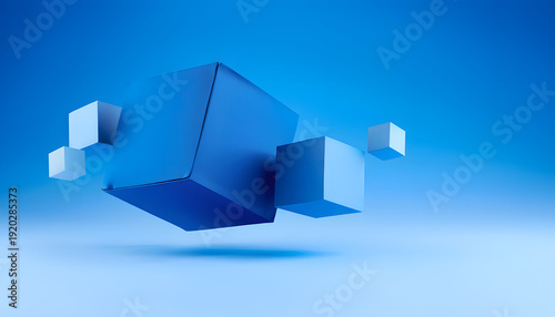 Abstract Geometric Shapes Background with 3D Floating Cubes Modern Blue Design