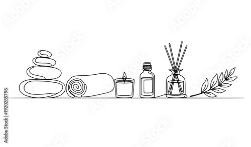 Zen Balance Continuous Line Spa Wellness Vector Illustration