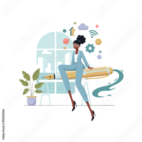 Empowered Businesswoman Driving Digital Innovation and Strategic Communication