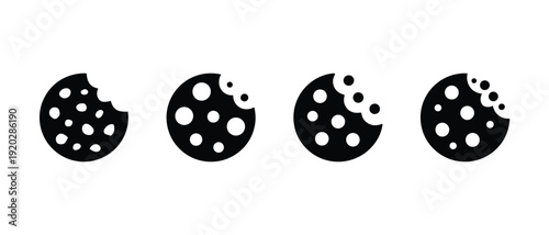 Simple cookie bite symbol collection, Black and white chocolate chip biscuit vector collection