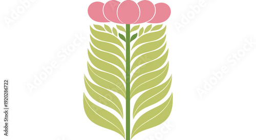 Illustration of a pink flower with green leaves from a front viewpoint