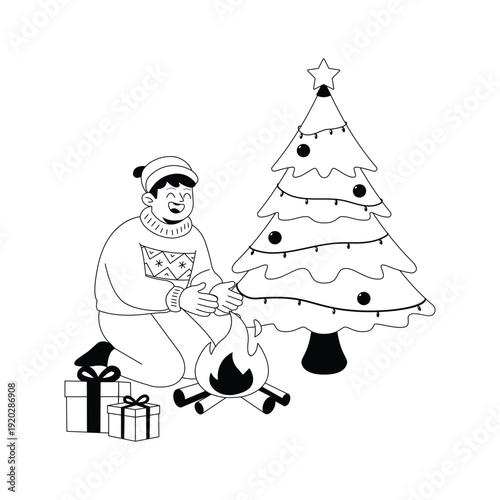 Creatively designed amazing glyph illustration of christmas campfire