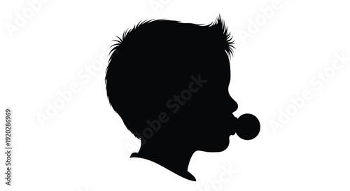 Black silhouette of a child s profile blowing a bubble with gum