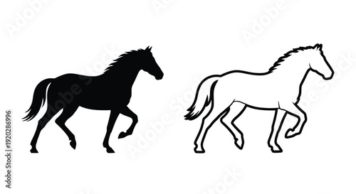 Two horse silhouettes one black one white in profile view