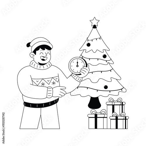Premium glyph illustration of a man holding timer for new year countdown