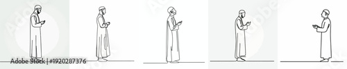 line art of a Muslim man standing in prayer gesture side view