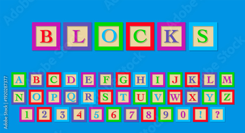 Blocks Colorful Font - Kids Alphabet Letters in Square Frames