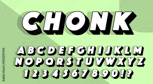 Chonk Bold 3D Font - White Alphabet with Black Shadow
