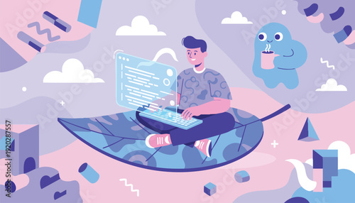 Innovative Developer Cultivating Digital Solutions with Creative Remote Work and Focused Efficiency