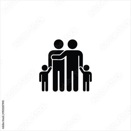 Two adults embracing with two children standing beside them on a white background family parents
