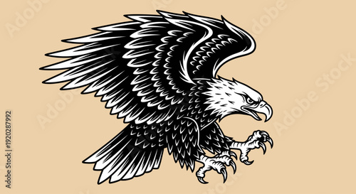Majestic Eagle Soaring Through the Sky with Wings Outstretched in a Powerful Illustration