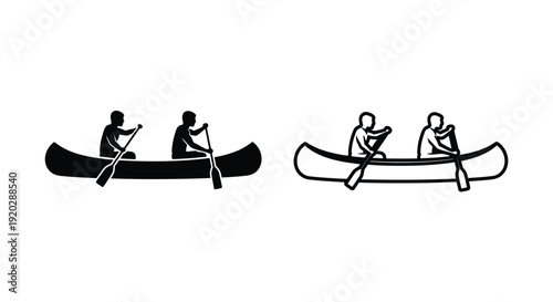 Silhouettes of people canoeing two different perspectives shown