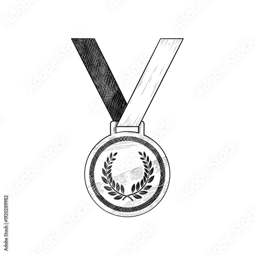 Winner medal with laurel wreath hand drawn sketch style isolated