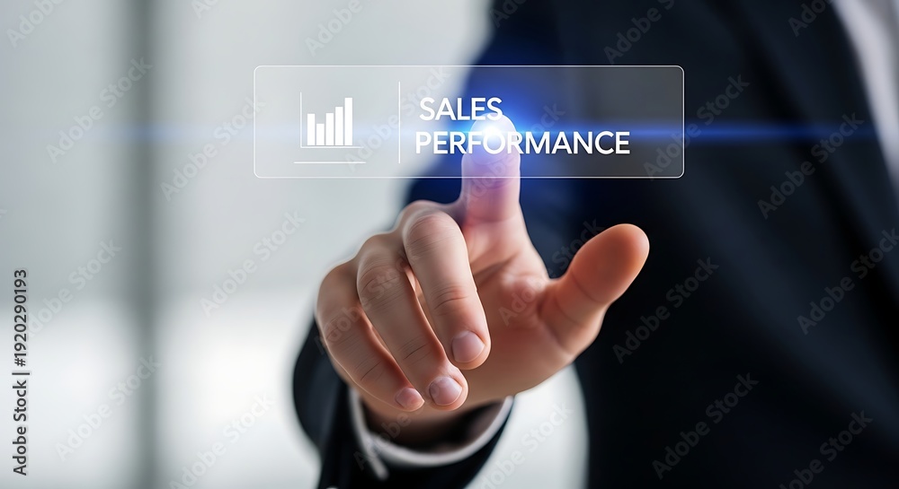 Obraz premium Businessman interacting with virtual sales performance graph.