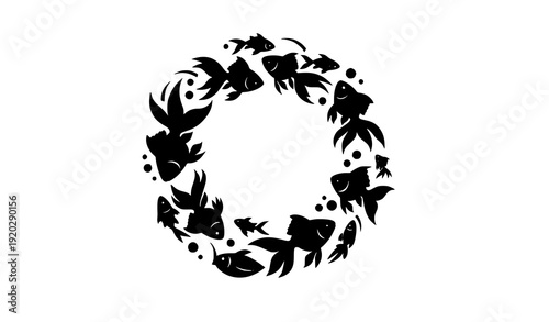 Decorative goldfish silhouette set flowing aquatic motion flat vector illustration