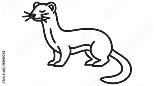 Otter minimal line icon with cute smiling face, whiskers and long tail, simple black outline illustration isolated on white background for logo, sticker, app UI