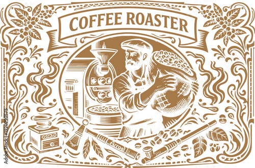Coffee Roaster Artisan Belt Buckle Badge Vector