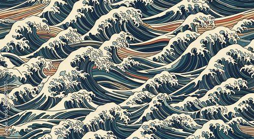 Aerial view of turbulent ocean waves crashing against the shore, showcasing the power of nature in a dynamic illustration.