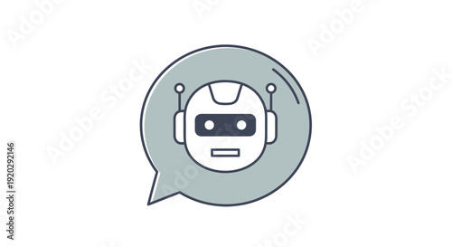 Robot Head Icon in Speech Bubble.