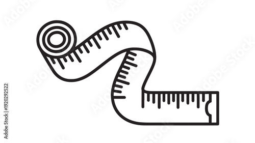 Tape measure flexible with curved lines and black outline featuring tailor tool, sewing accessory, measurement tool with precision instrument and construction equipment elements for illustration,