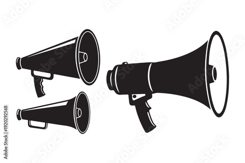 Set of Black Megaphones for Announcement and Protest