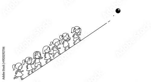 Children climbing stairs to reach a goal, illustration
