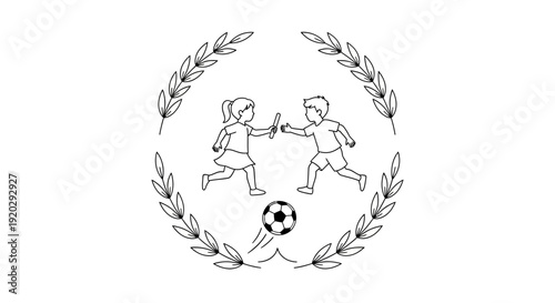 Childrens Relay Race and Soccer Ball Illustration