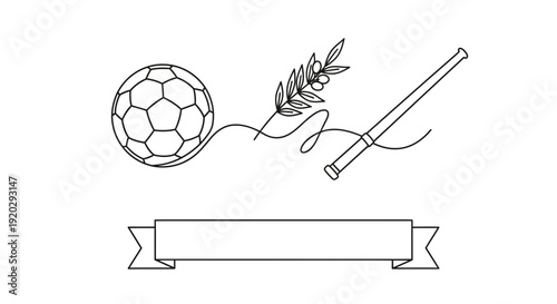 Soccer Ball, Olive Branch, Baton, and Banner - Sport and Victory Concept