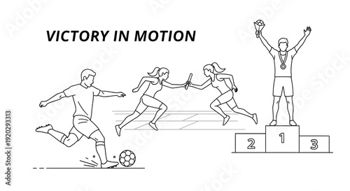 Sports Victory Montage: Soccer, Relay Race, and Podium Celebration