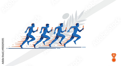 Team Relay Race Athletes Running with Baton