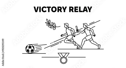 Victory Relay: Soccer Players Passing Baton with Olive Branch and Medal