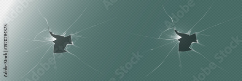 Broken glass impact crack effect with shattered lines vector illustration