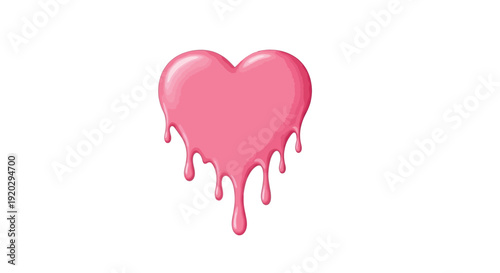 Glossy pink heart shape dripping thick liquid slowly melting down creating a beautiful sweet valentine concept