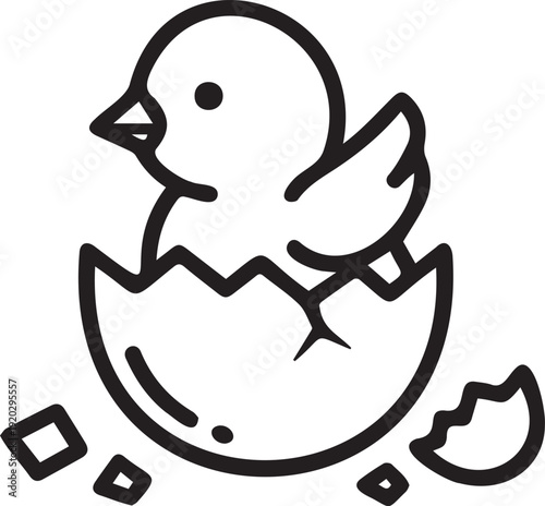 Newborn Chick Emerging from Broken Egg Simple Line Icon Symbol of Birth and Spring