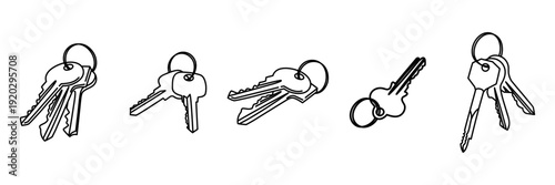 Set of house keys on rings. Different keys for real estate and security concepts.