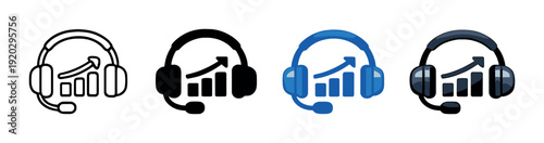 Headset icons showing rising chart on dark gradient background