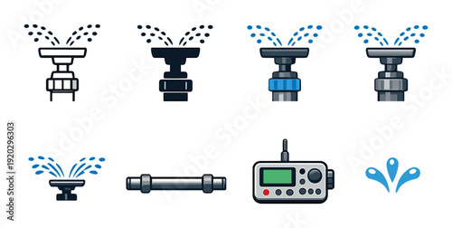 Sprinkler icons and irrigation controller on dark background