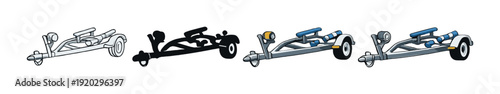 Four boat trailers with rollers and winches on plain studio background