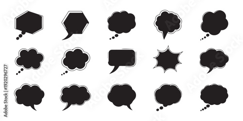 Set of black speech bubbles collection with outline and filled shapes for communication