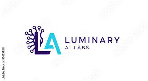 Luminary AI Labs Logo with Glowing LA Initials and Connected Node Network on Isolated White Background