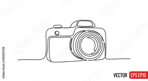 One Line Art Drawing of a Photography Camera on Isolated White Background