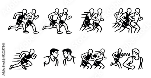 Groups of runners sprinting and competing on dark backdrop