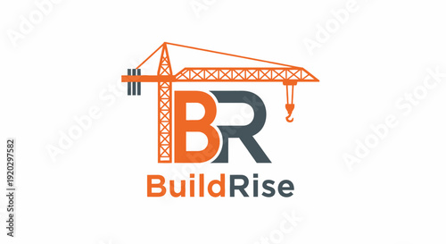 BuildRise logo depicting a construction crane forming initials BR, representing building development and robust construction projects, isolated white background.