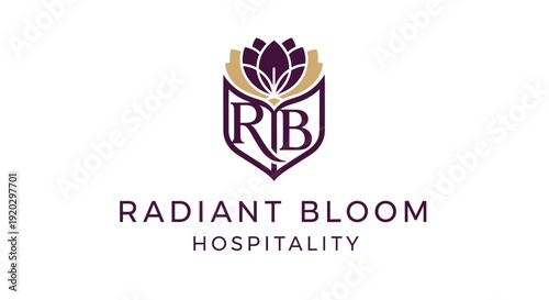 Elegant Stylized Lotus Flower with RB Monogram Logo for Radiant Bloom Hospitality and Wellness on Isolated White Background