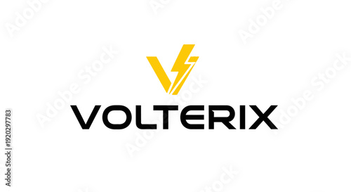 Yellow V letter logo combined with a lightning bolt, symbolizing electricity and dynamic power on an isolated white background.
