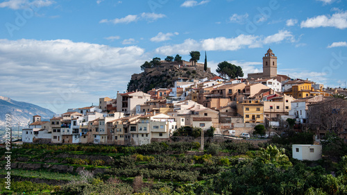 Looking up to the picturesque mountain village of Polop in the Alicante Province of Costa Blanca, Spain