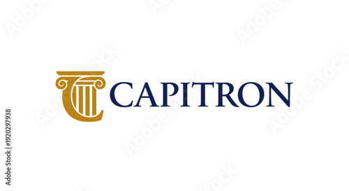 Golden Greek Pillar Icon and Modern Typography Logo, Symbolizing Finance and Stability on an Isolated White Background.