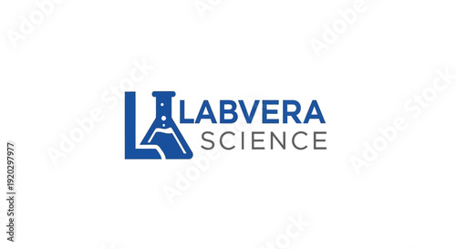 Blue Lab Beaker Icon and L Lettermark Logo for Labvera Science, isolated white background.