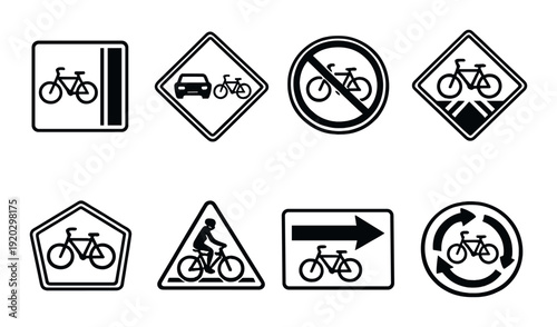 Bicycle traffic symbols in grid on dark textured surface